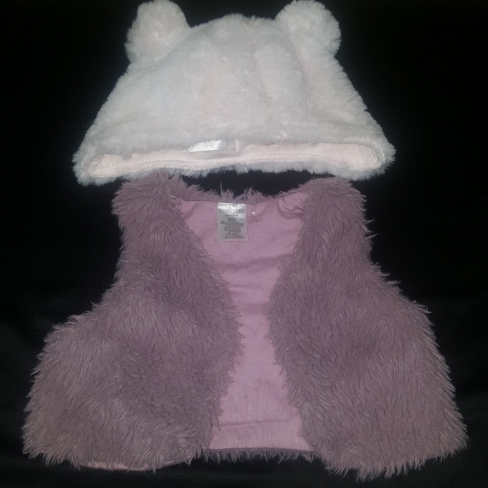 Sold----Fur vest & fur pink hat